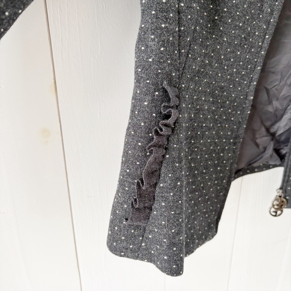 Giorgio Armani Wool Blend Charcoal Polka Dots Ruffle Blazer Jacket Size 38 - Picture 4 of 15
